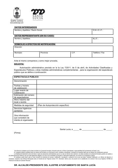 Solicitud Administrativa para la Organización de Espectáculos ...