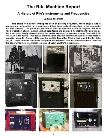 The Rife Machine Report A History of Rife's Instruments and ...