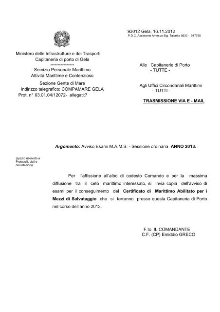 Avviso Di Esami Per Il Conseguimento Del Guardia Costiera calendario esami mams 2021