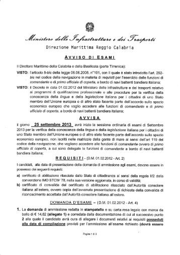Avviso prove di lingua e legislazione italiana per ... - Guardia Costiera