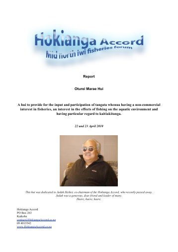 Report Oturei Marae Hui A hui to provide for the input and ...