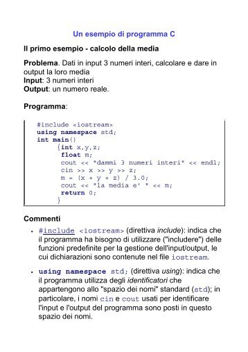 Un esempio di programma C++