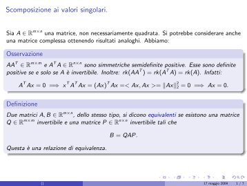 Note sulla pseudoinversa di Moore-Penrose.