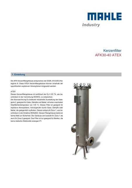 Kerzenfilter AFK 30-40 ATEX - MAHLE Industry - Filtration