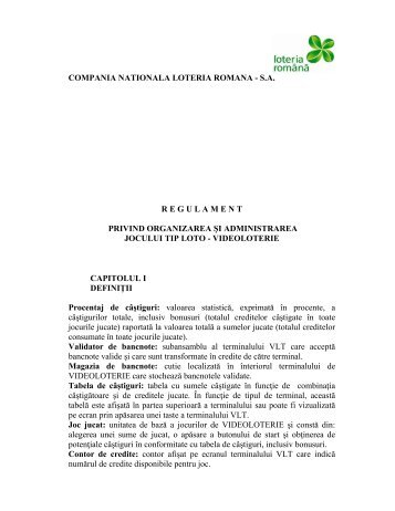 compania nationala loteria romana - sa regulament privind ...