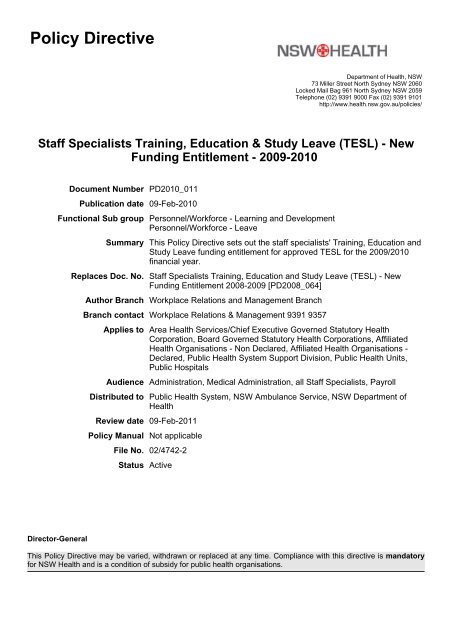 Staff Specialists Training, Education & Study Leave (TESL) - New ...