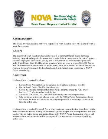 Bomb Threat Response Guide/Checklist - Blogs at NOVA - Northern ...