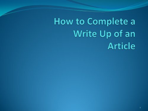 How to complete a Write Up of an Article