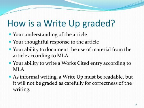 How to complete a Write Up of an Article