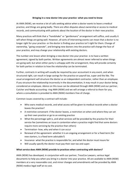 Bringing in a new doctor into your practice - Australian Medical ...