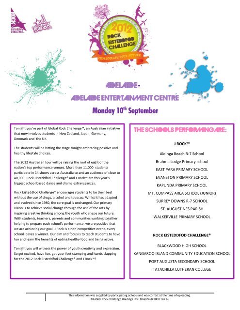 Monday 10th September - Rock Eisteddfod Challenge