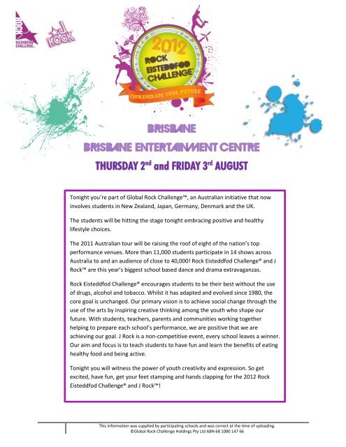 THURSDAY 2nd and FRIDAY 3rd AUGUST - Rock Eisteddfod ...