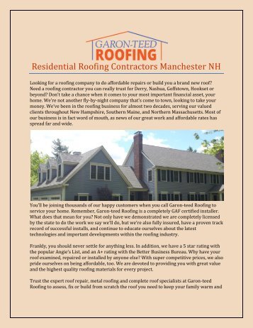 Residential Roofing Contractors Manchester NH
