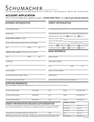 Schumacher Account Application Form