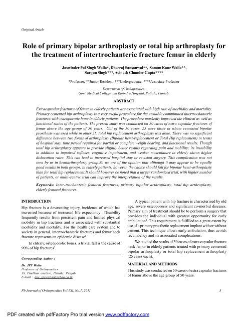 Role of primary bipolar arthroplasty or total hip ...