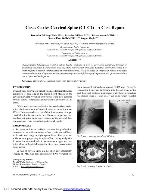 Cases Caries Cervical Spine (C1-C2) - Punjab Orthopaedic ...