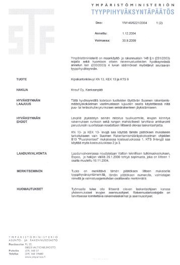Knauf TyyppihyvÃ¤ksyntÃ¤ JÃ¤ykistÃ¤vÃ¤ rakenne