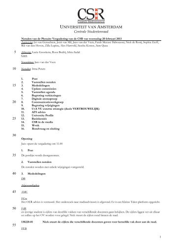 Notulen CSR PV 130220 - Studentenraad van de Universiteit van ...