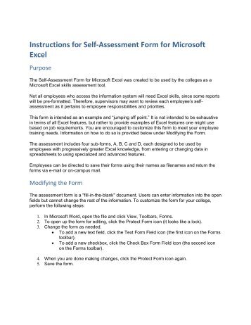 Instructions for Self-Assessment Form for Microsoft Excel