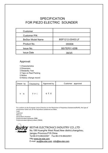 BSP1212-03H03 LF - BeStar Acoustic Components