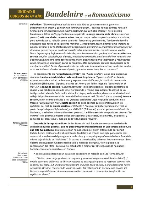 UNIDAD II CURSOS de 6Âº AÃO Baudelaire y el Romanticismo