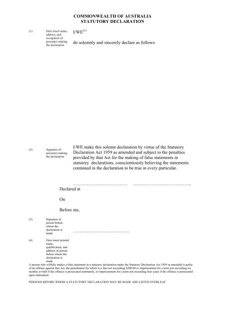 Australia Statutory Declaration Form Template Australia Statutory Declaration Form Template