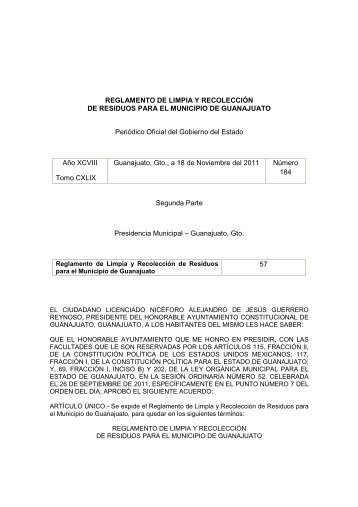 Reglamento de Limpia y RecolecciÃ³n de Residuos ... - Guanajuato