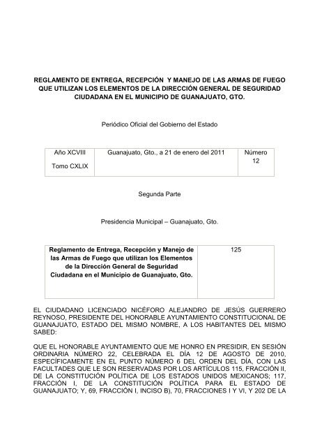 Reglamento de Entrega, RecepciÃ³n y Manejo de las ... - Guanajuato