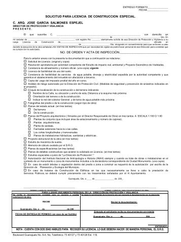 solicitud para licencia de construccion especial. c. arq ... - Guanajuato