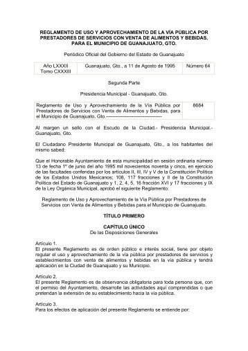 reglamento de uso y aprovechamiento de la vÃ­a ... - Guanajuato