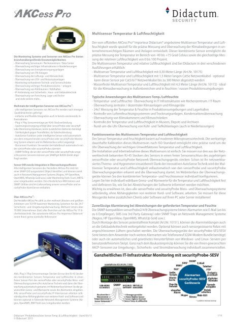 AKCP® Datenblatt Sensor Temperatur & Luftfeuchtigkeit (THS00 / THS01)