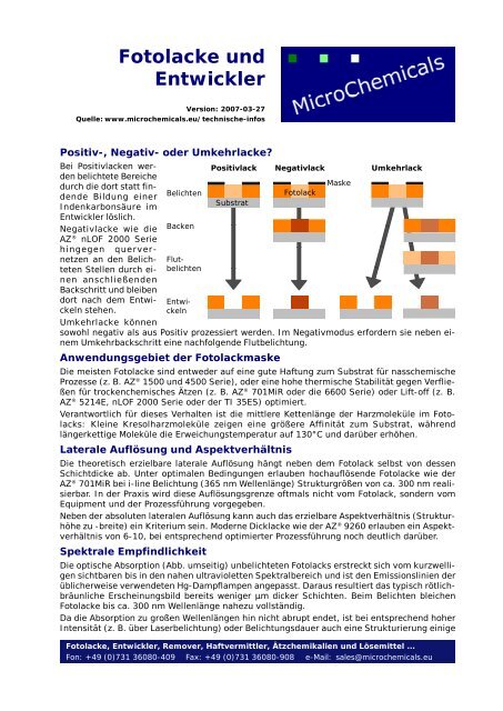 Fotolacke und Entwickler - ÃƒÂœbersicht - MicroChemicals GmbH