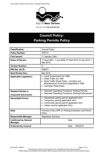 CPP.21 Parking Permits Policy - City of West Torrens