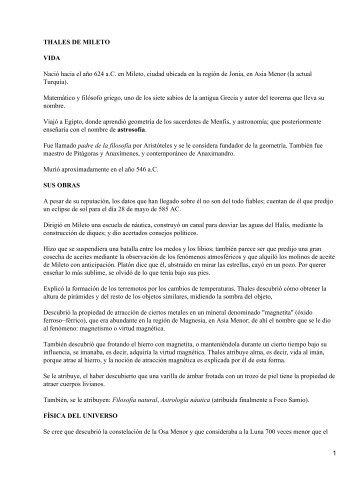 Thales de Mileto. Vida. Sus obras. (pdf 8,75 KB)