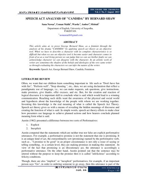 Speech Act Analysis Of Candida By Bernard Shaw Asian Journal Of