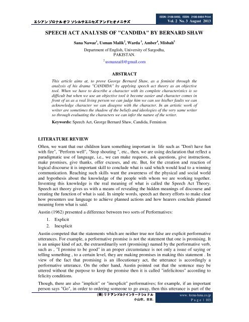 speech act analysis of "candida" by bernard shaw - Asian Journal of ...