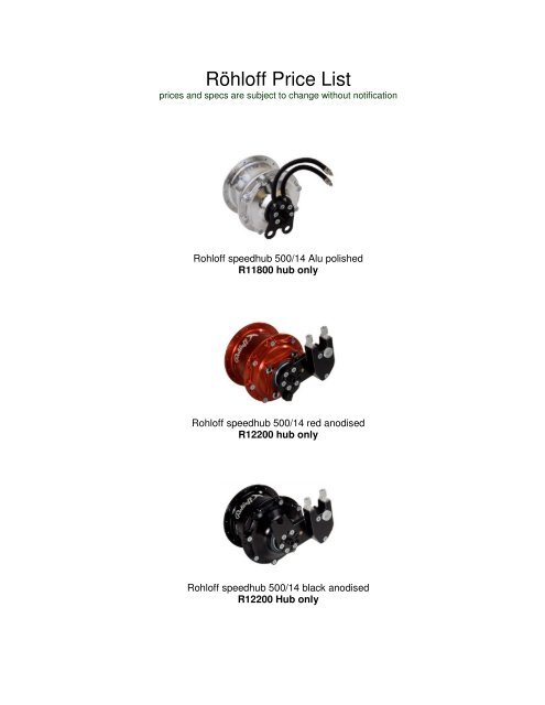 R hloff Price List