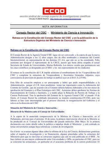 Consejo Rector del CSIC - Ministerio de Ciencia e ... - sac.csic.es