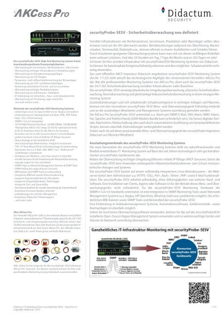 Produktdatenblatt AKCP securityProbe-5ESV (Art.Nr. 11200) Rack Monitoring System