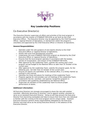 Key Leadership Positions Co-Executive Director(s) - StandUp For Kids