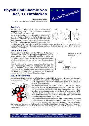 Physik und Chemie von AZ Ã‚Â® /TI Fotolacken - MicroChemicals  GmbH