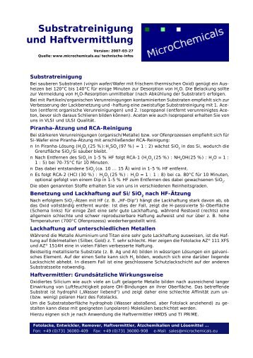 Substratreinigung und Haftvermittlung - MicroChemicals GmbH