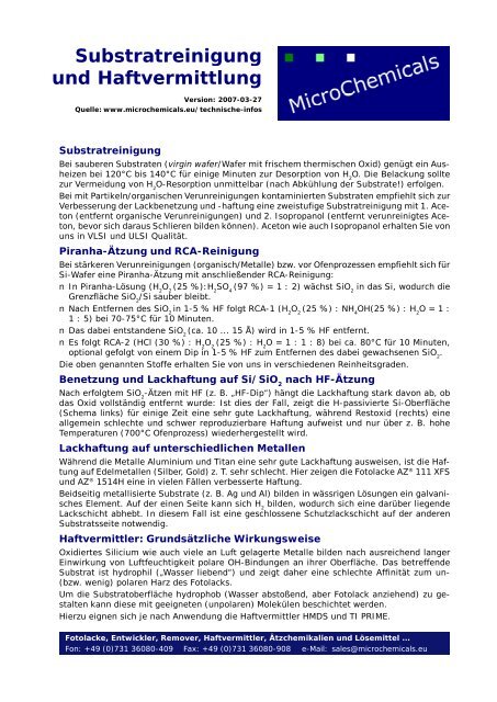 Substratreinigung und Haftvermittlung - MicroChemicals GmbH