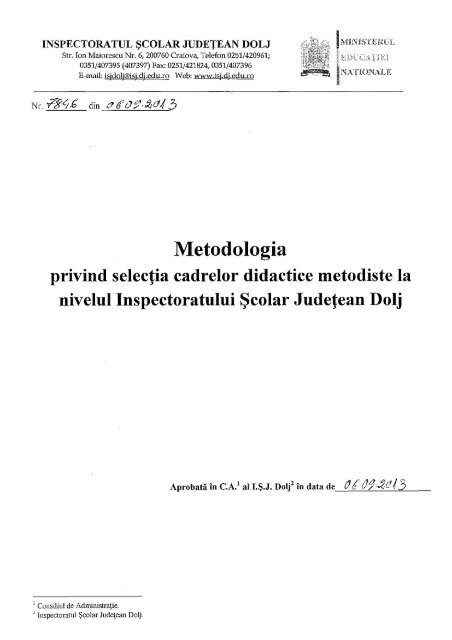 Metodologia Privind Selece Ia Cadrelor Didactice Metodiste