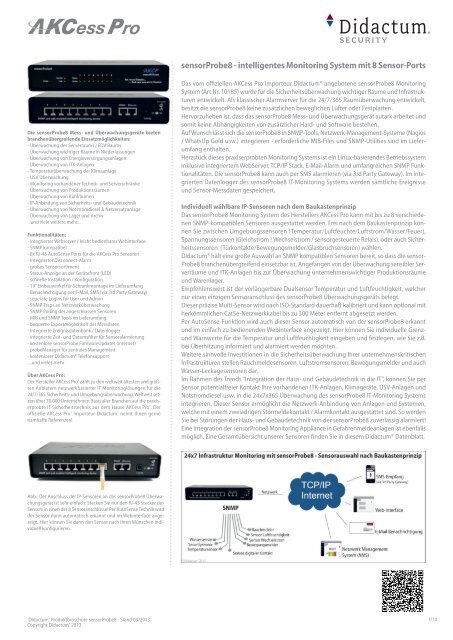 AKCP sensorProbe8 (SP8) Rack-Monitoring-System - deutsches Datenblatt