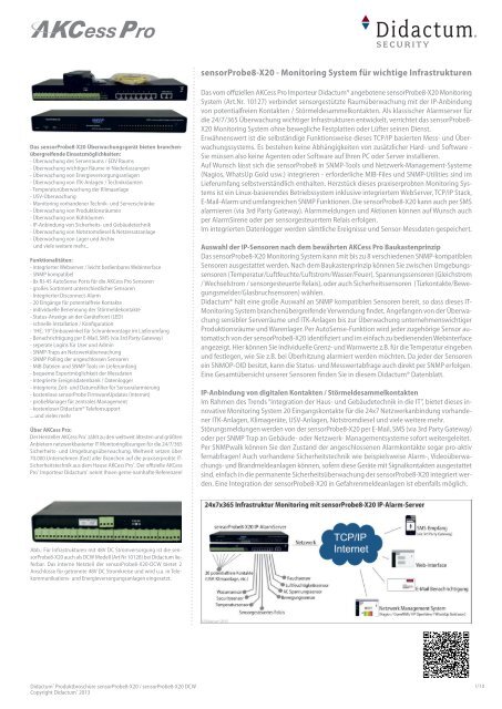 AKCP sensorProbe8-X20 Datenblatt 