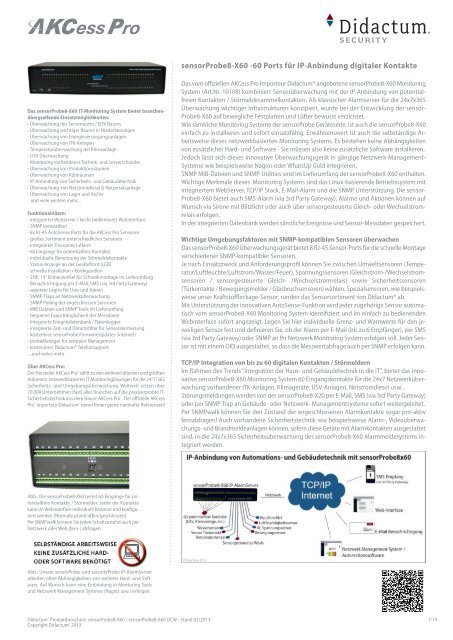 sensorProbe8-X60 von AKCP - deutsches Datenblatt mit AKCP Produktinformation