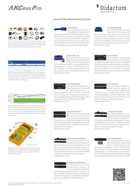 sensorProbe8-X60 von AKCP - deutsches Datenblatt mit AKCP Produktinformation