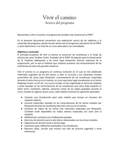 Acerca del programa Vivir en el camino.pdf - Nagarjuna Valencia