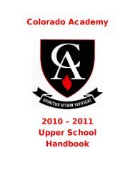 Colorado Academy Upper School Handbook